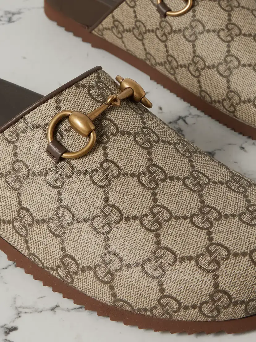 Gucci Sol Embellished Leather-trimmed Canvas-jacquard Slippers | Thumbnail 4 Gucci Sol Embellished Leather-trimmed Canvas-jacquard Slippers | Thumbnail 4