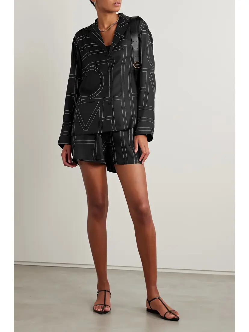 TOTEME Embroidered Silk-twill Shorts | Thumbnail 2 TOTEME Embroidered Silk-twill Shorts | Thumbnail 2