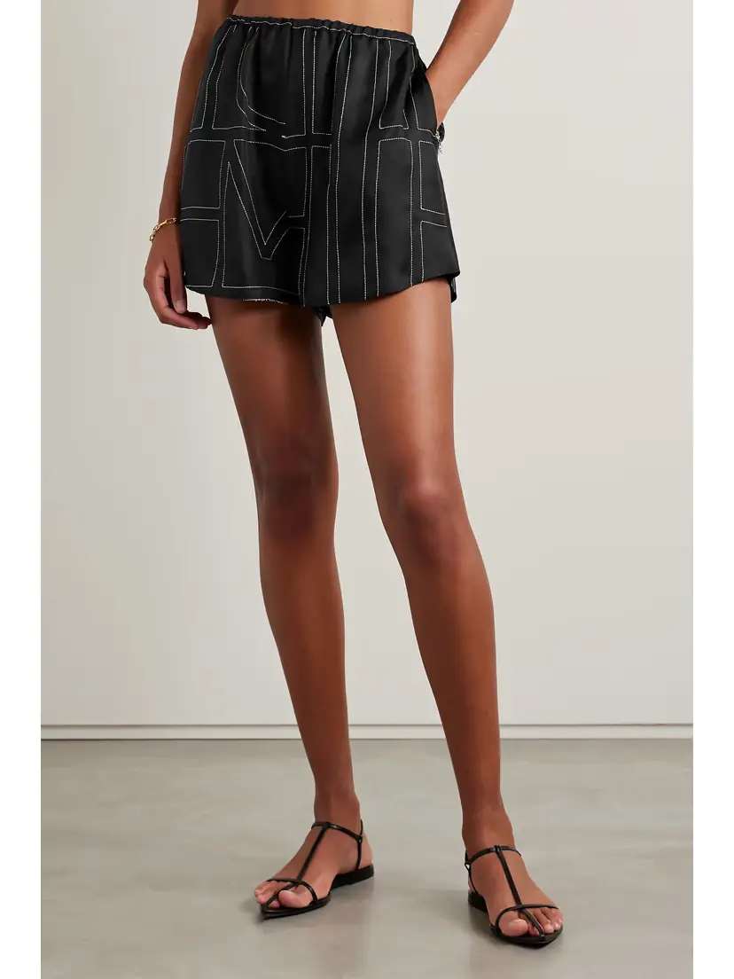 TOTEME Embroidered Silk-twill Shorts | Thumbnail 3 TOTEME Embroidered Silk-twill Shorts | Thumbnail 3