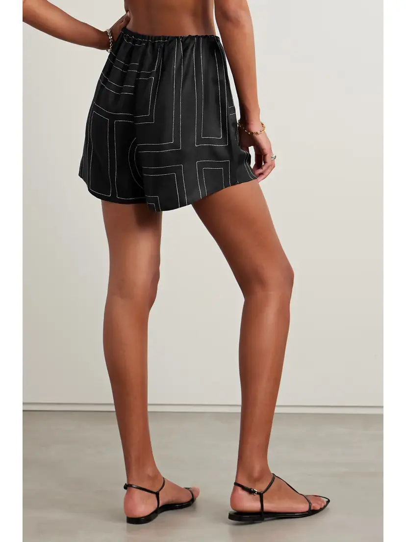 TOTEME Embroidered Silk-twill Shorts | Thumbnail 4 TOTEME Embroidered Silk-twill Shorts | Thumbnail 4