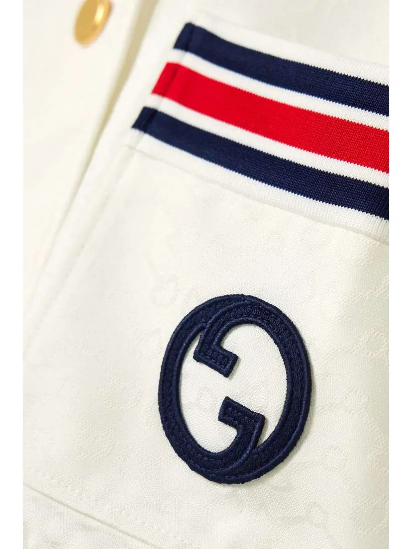Gucci Appliquéd Webbing-trimmed Jersey-jacquard Cardigan | Thumbnail 4 Gucci Appliquéd Webbing-trimmed Jersey-jacquard Cardigan | Thumbnail 4