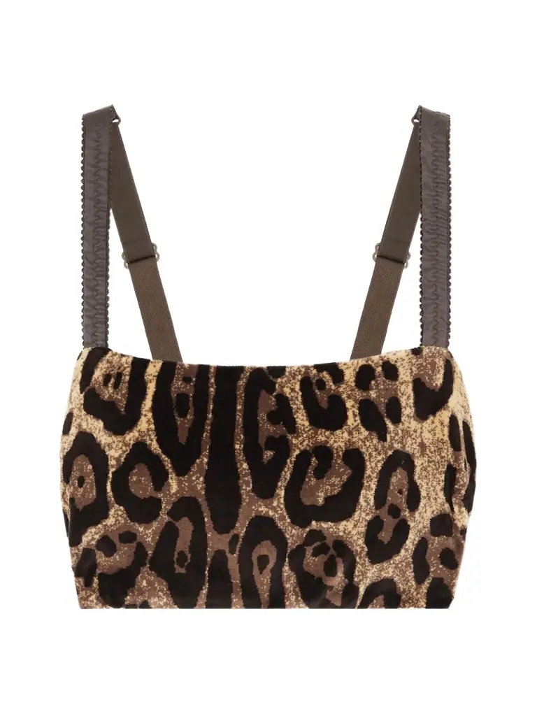 Dolce & Gabbana Cropped Leopard-jacquard Cotton-blend Chenille Top | Image 1 Dolce & Gabbana Cropped Leopard-jacquard Cotton-blend Chenille Top | Image 1