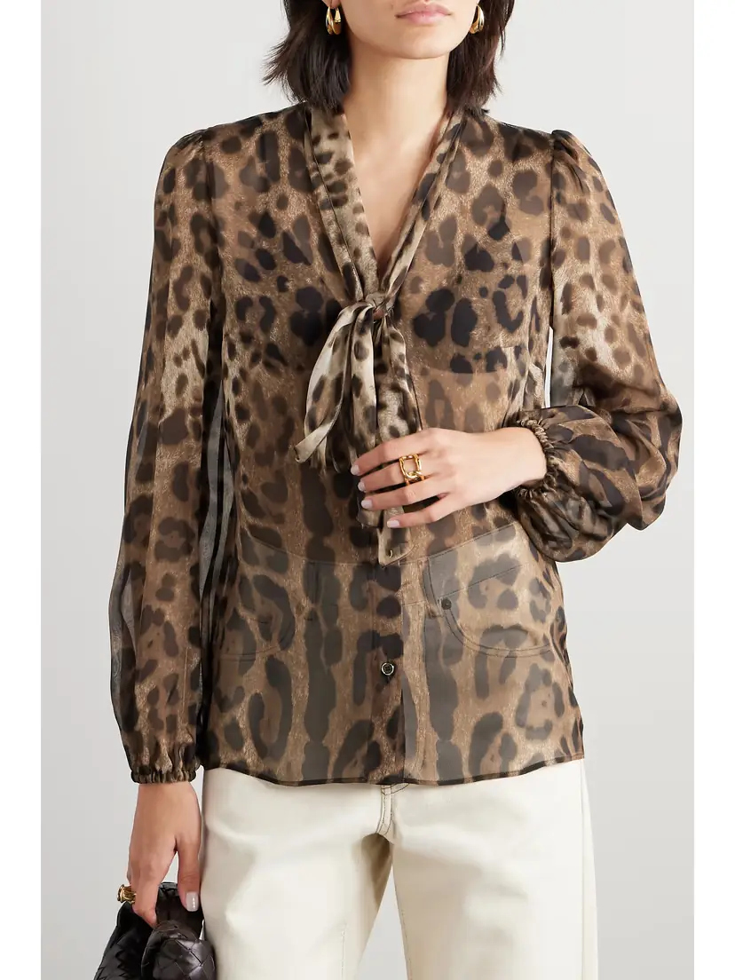 Dolce & Gabbana Tie-detailed Leopard-print Silk-chiffon Shirt | Thumbnail 3 Dolce & Gabbana Tie-detailed Leopard-print Silk-chiffon Shirt | Thumbnail 3