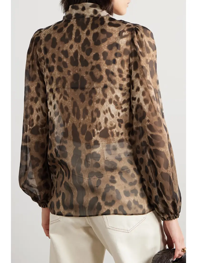 Dolce & Gabbana Tie-detailed Leopard-print Silk-chiffon Shirt | Thumbnail 4 Dolce & Gabbana Tie-detailed Leopard-print Silk-chiffon Shirt | Thumbnail 4