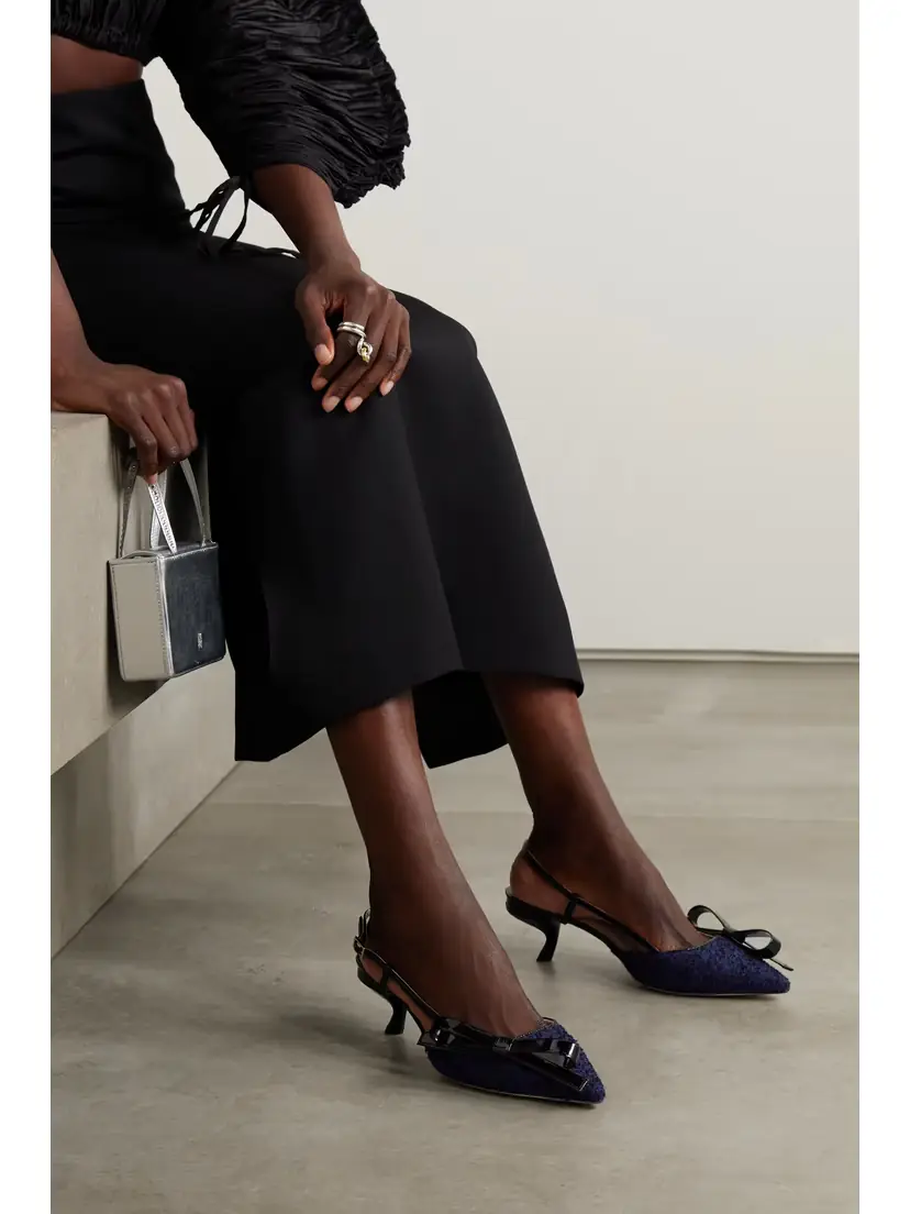 Roger Vivier Virgule 55 Patent-leather And Bouclé-tweed Slingback Pumps | Thumbnail 2