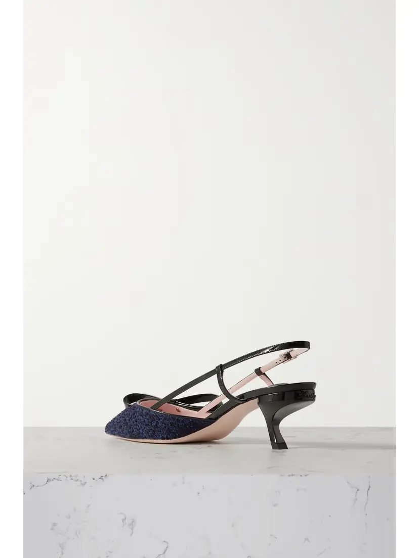 Roger Vivier Virgule 55 Patent-leather And Bouclé-tweed Slingback Pumps | Thumbnail 3