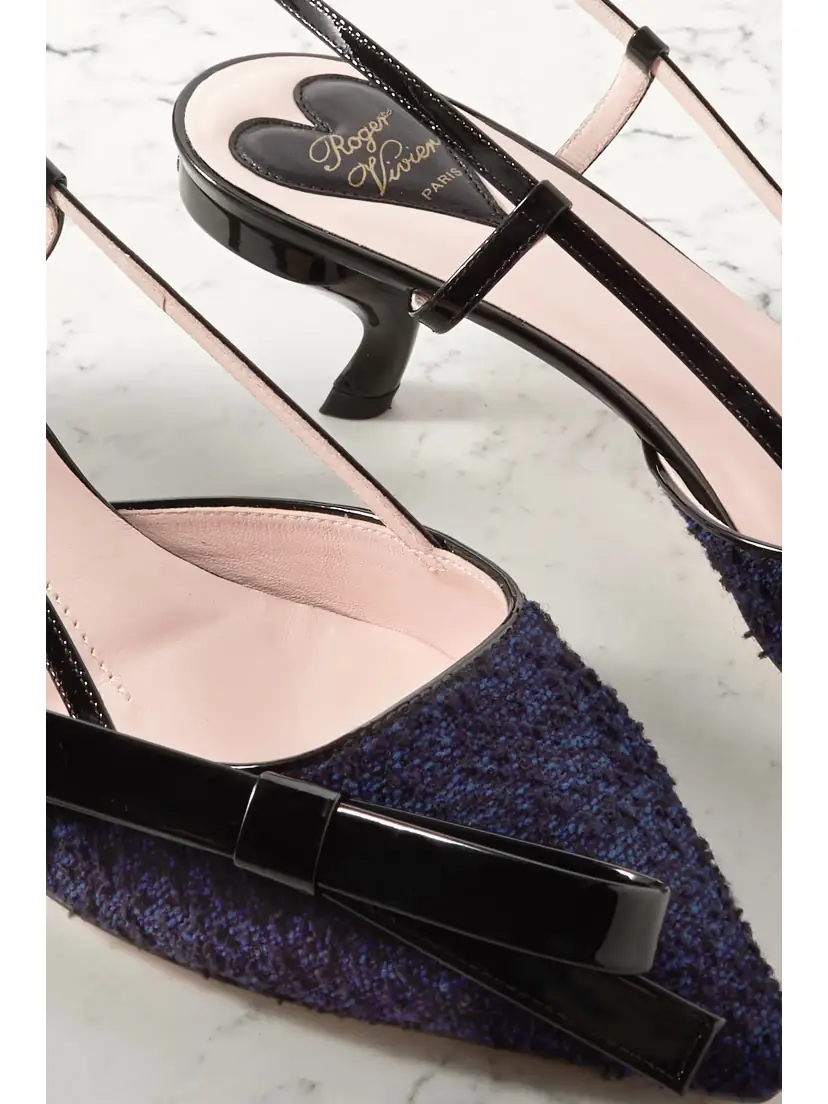 Roger Vivier Virgule 55 Patent-leather And Bouclé-tweed Slingback Pumps | Thumbnail 4