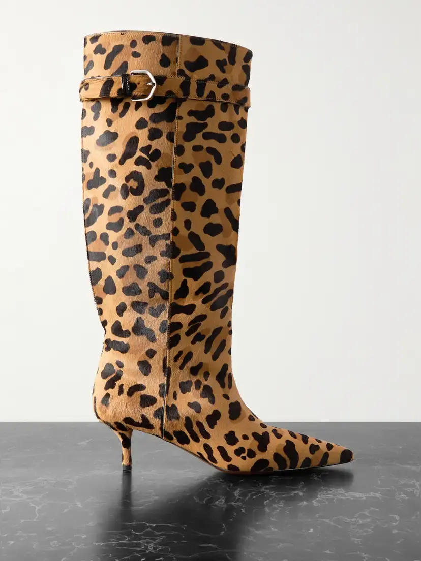 55 Cutout Leopard-print Suede Knee Boots 55 Cutout Leopard-print Suede Knee Boots