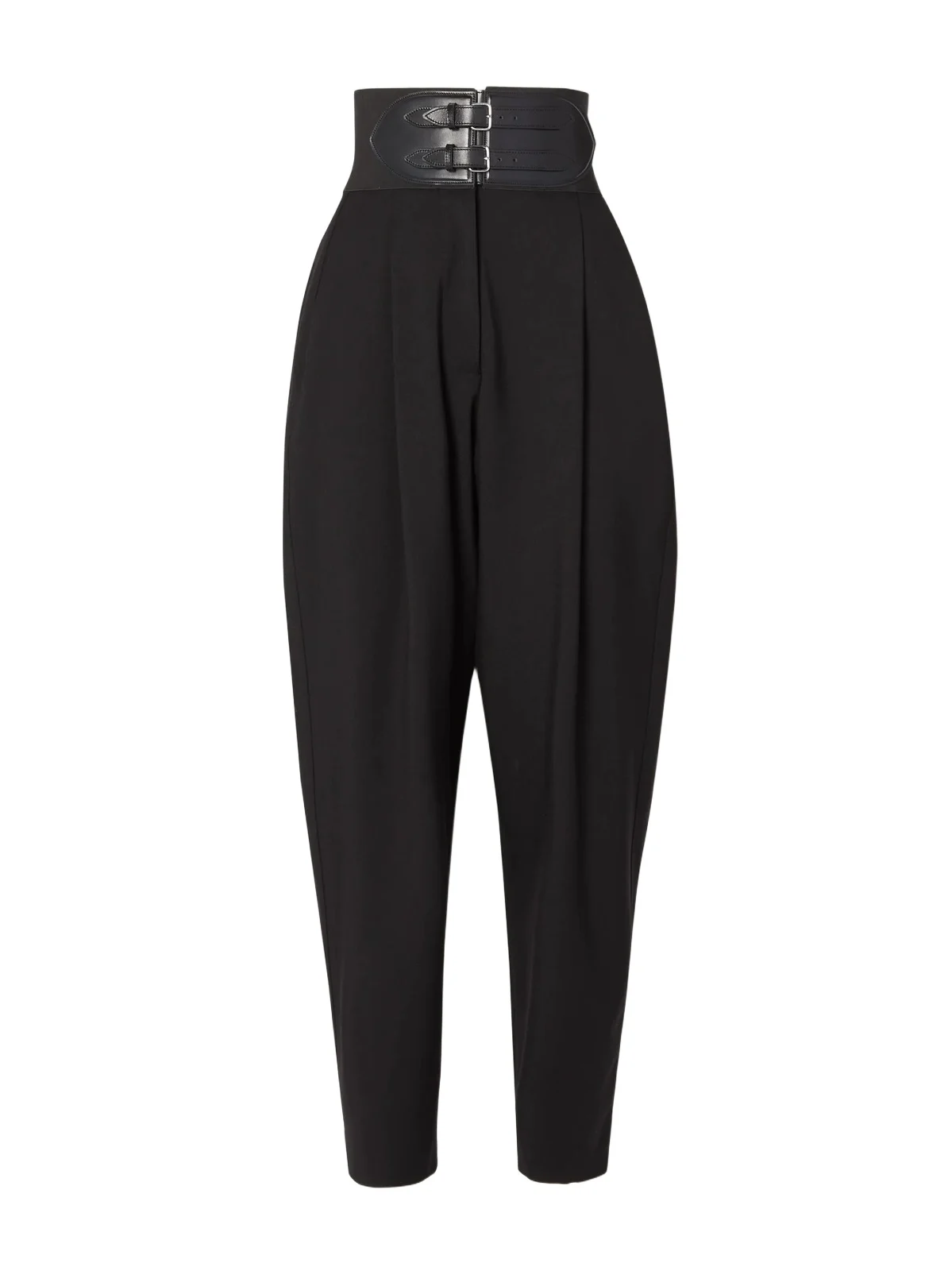 Belted Pleated Leather-trimmed Wool-blend Tapered Pants Belted Pleated Leather-trimmed Wool-blend Tapered Pants