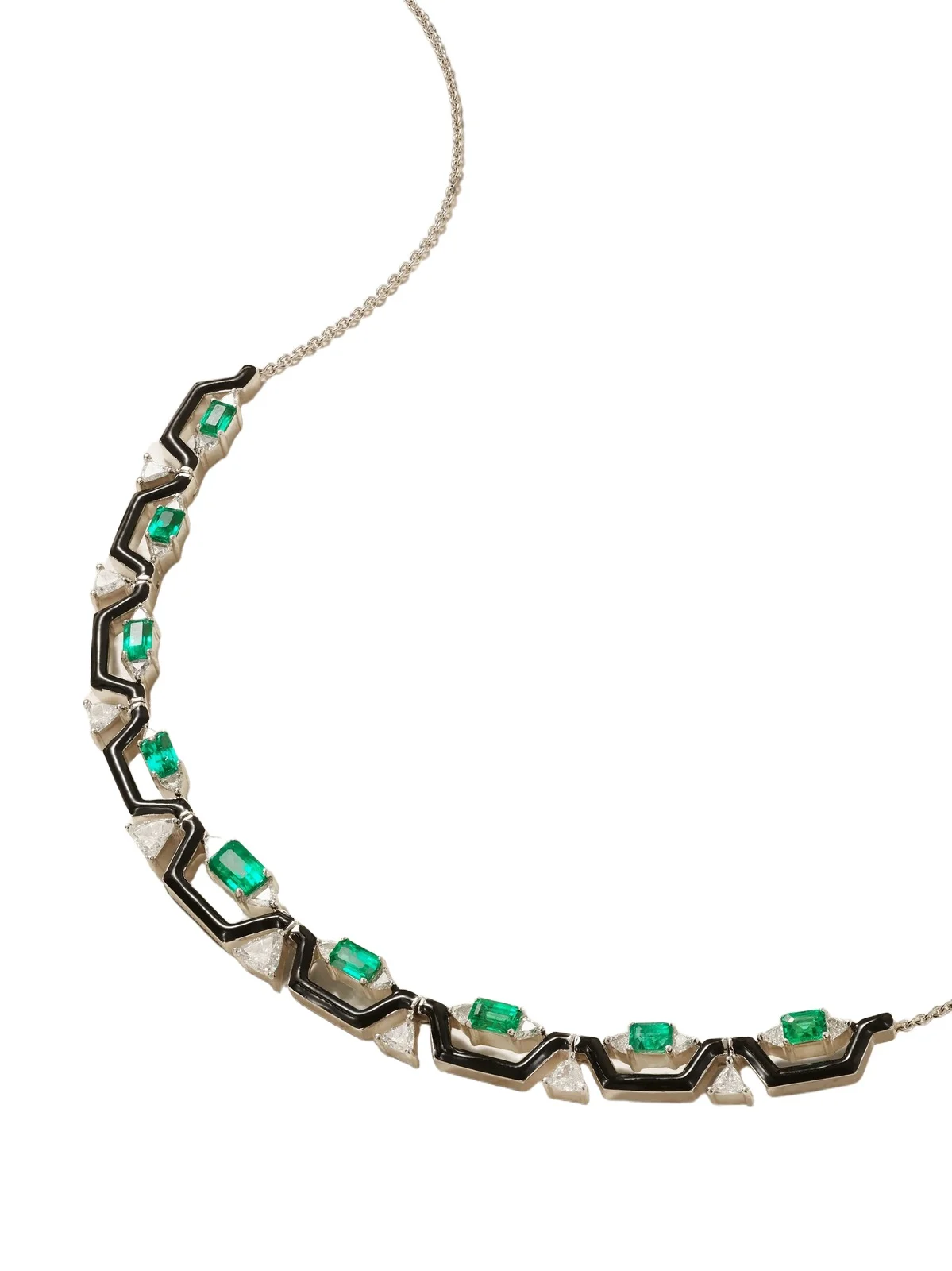 Oui 18-karat White Gold, Emerald, Diamond And Enamel Necklace