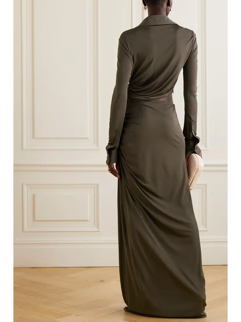 Bottega Veneta Embellished Cutout Ruched Stretch-jersey Maxi Dress | Thumbnail 3 Bottega Veneta Embellished Cutout Ruched Stretch-jersey Maxi Dress | Thumbnail 3