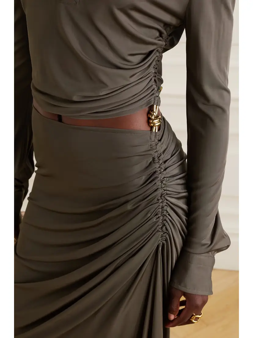 Bottega Veneta Embellished Cutout Ruched Stretch-jersey Maxi Dress | Thumbnail 5 Bottega Veneta Embellished Cutout Ruched Stretch-jersey Maxi Dress | Thumbnail 5