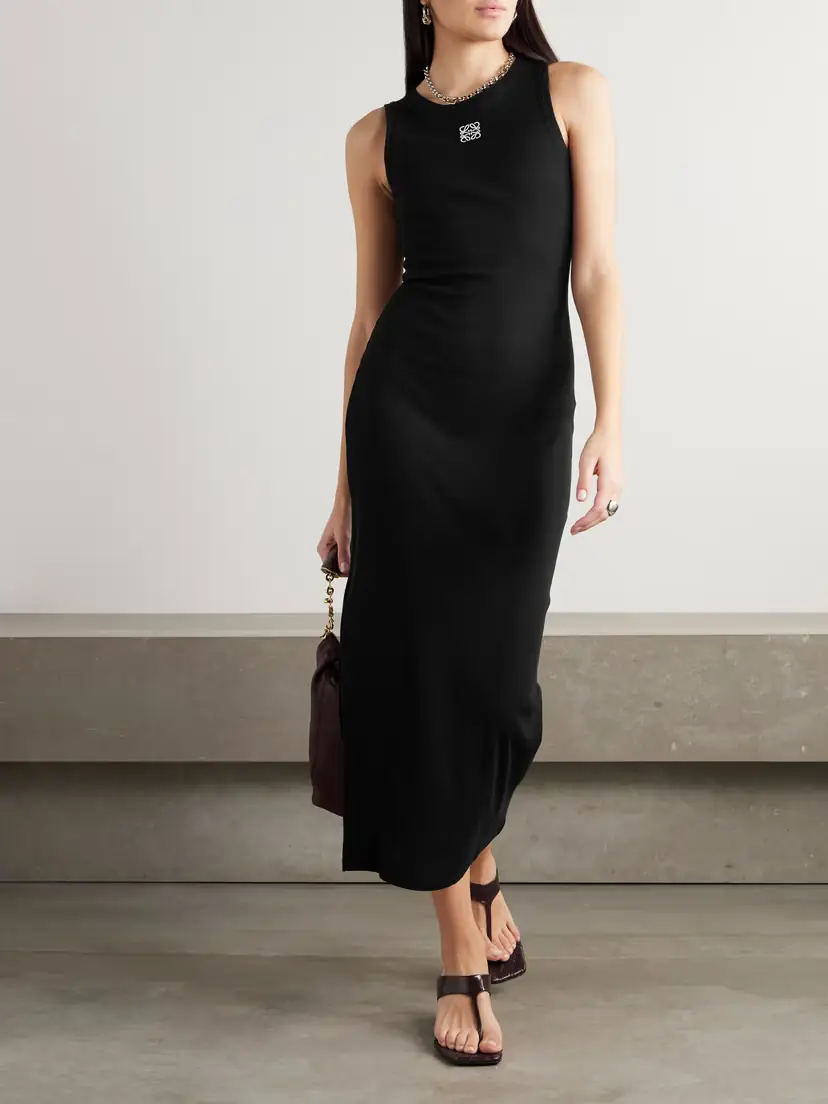 Loewe Anagram Embroidered Ribbed Cotton-jersey Midi Dress | Thumbnail 2 Loewe Anagram Embroidered Ribbed Cotton-jersey Midi Dress | Thumbnail 2