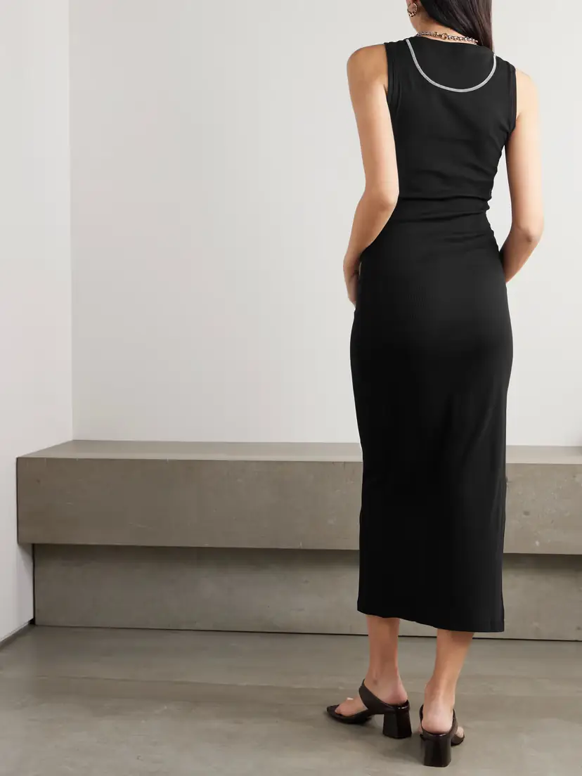 Loewe Anagram Embroidered Ribbed Cotton-jersey Midi Dress | Thumbnail 3 Loewe Anagram Embroidered Ribbed Cotton-jersey Midi Dress | Thumbnail 3