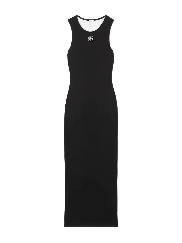 Anagram Embroidered Ribbed Cotton-jersey Midi Dress