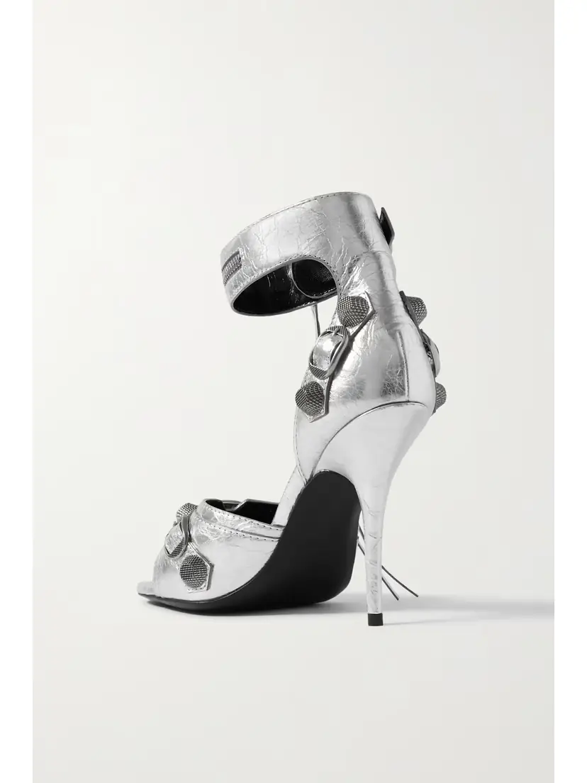 Balenciaga Cagole Embellished Metallic Crinkled-leather Sandals | Thumbnail 3 Balenciaga Cagole Embellished Metallic Crinkled-leather Sandals | Thumbnail 3