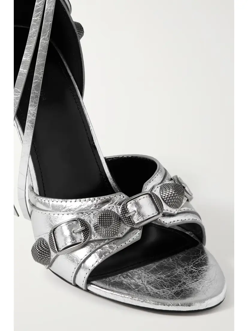 Balenciaga Cagole Embellished Metallic Crinkled-leather Sandals | Thumbnail 4 Balenciaga Cagole Embellished Metallic Crinkled-leather Sandals | Thumbnail 4