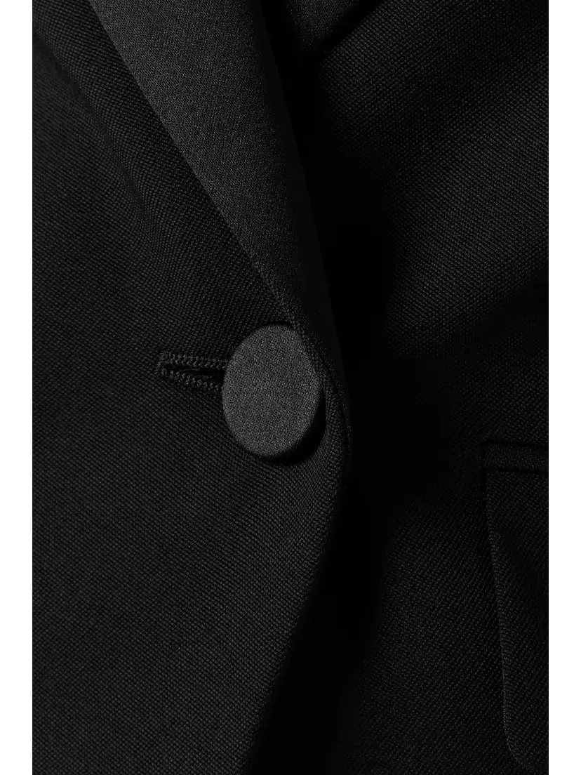 Saint Laurent Cropped Satin-trimmed Grain De Poudre Wool Jacket | Thumbnail 4 Saint Laurent Cropped Satin-trimmed Grain De Poudre Wool Jacket | Thumbnail 4