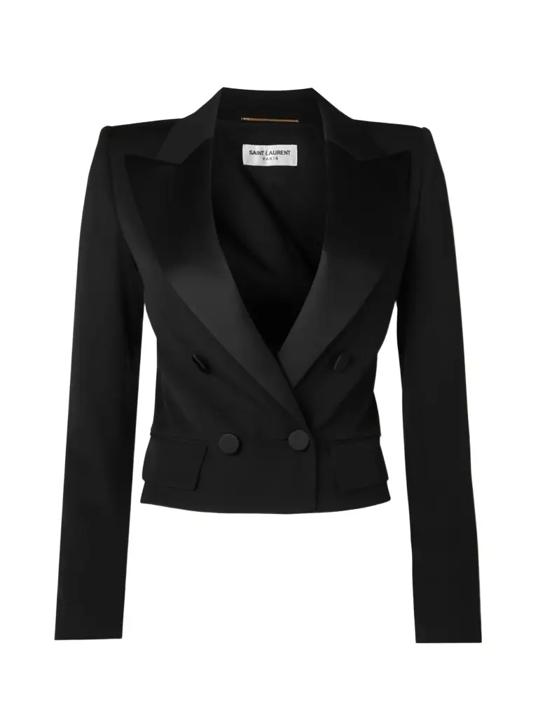 Cropped Satin-trimmed Grain De Poudre Wool Jacket