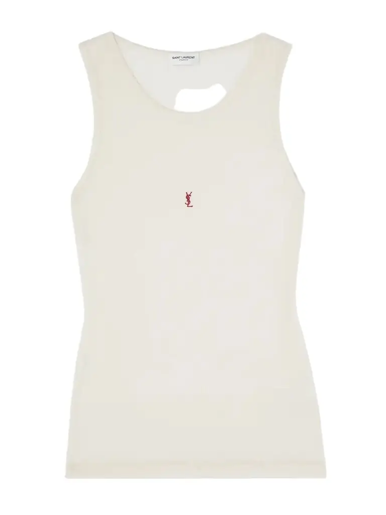 Saint Laurent Cassandre Embroidered Ribbed Wool Tank | Image 1 Saint Laurent Cassandre Embroidered Ribbed Wool Tank | Image 1