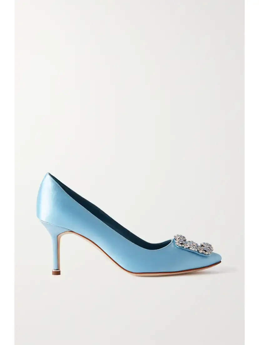 Manolo Blahnik Hangisi Opal 70 Crystal-embellished Satin Pumps | Thumbnail 1 Manolo Blahnik Hangisi Opal 70 Crystal-embellished Satin Pumps | Thumbnail 1