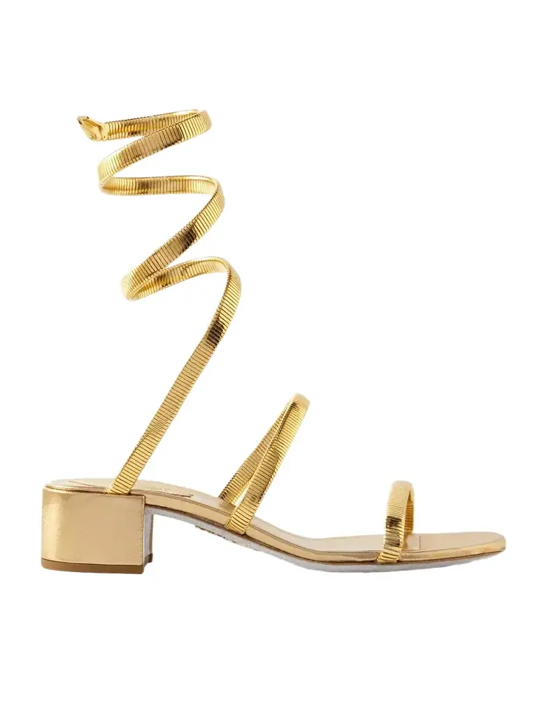 Omega Crystal-embellished Gold-tone Sandals