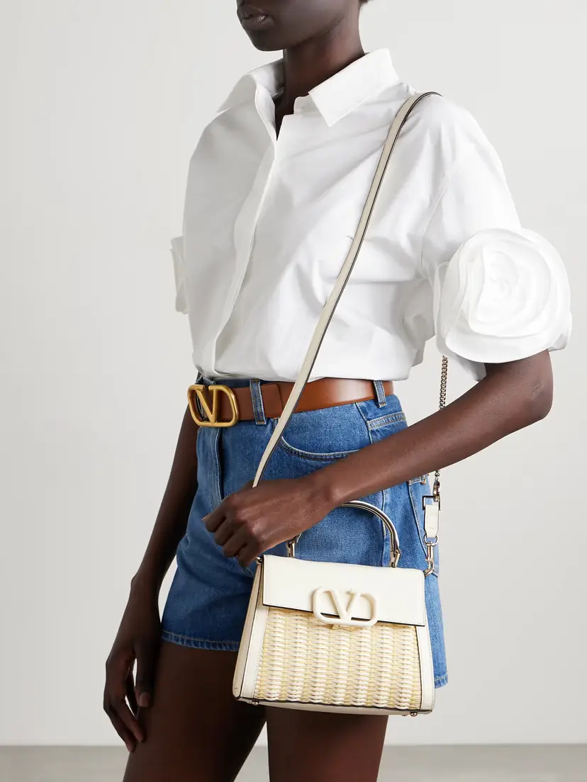 Valentino Garavani Vsling Small Raffia And Leather Shoulder Bag | Thumbnail 6 Valentino Garavani Vsling Small Raffia And Leather Shoulder Bag | Thumbnail 6