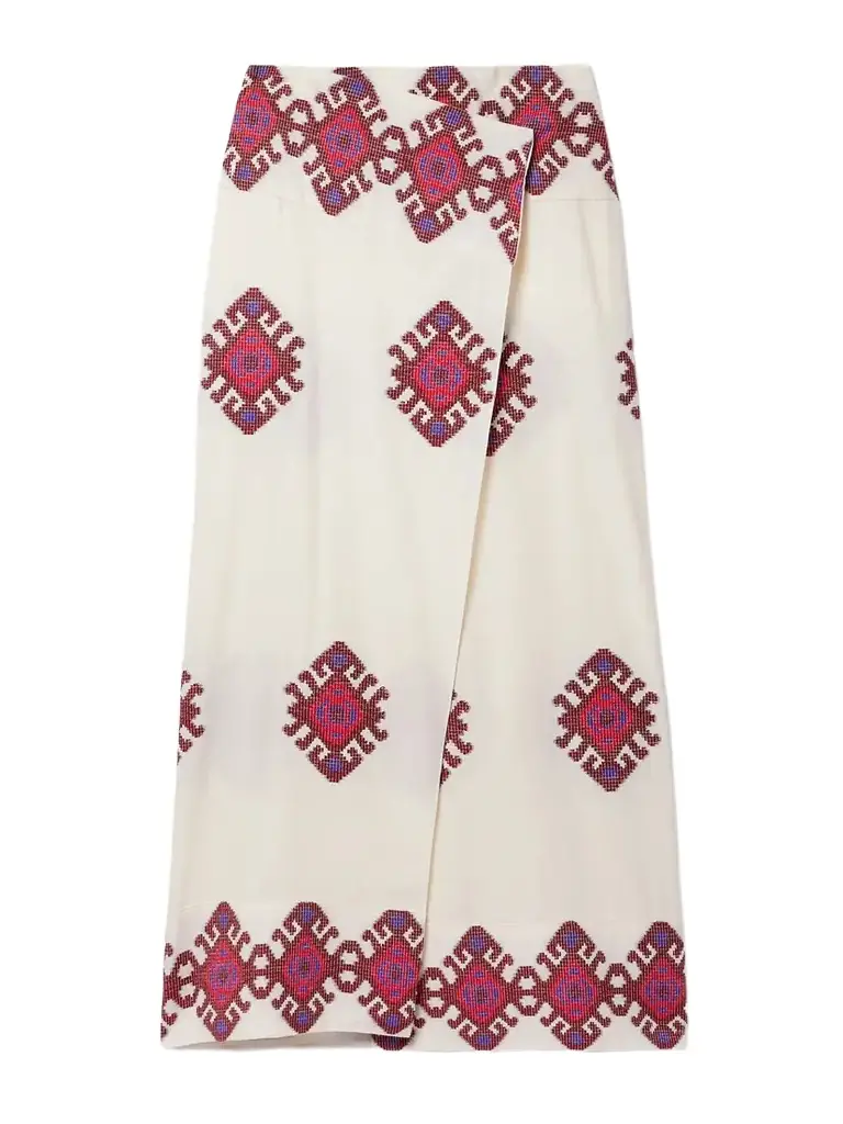 + Net Sustain Beauty Abounds Embroidered Cotton Midi Wrap Skirt