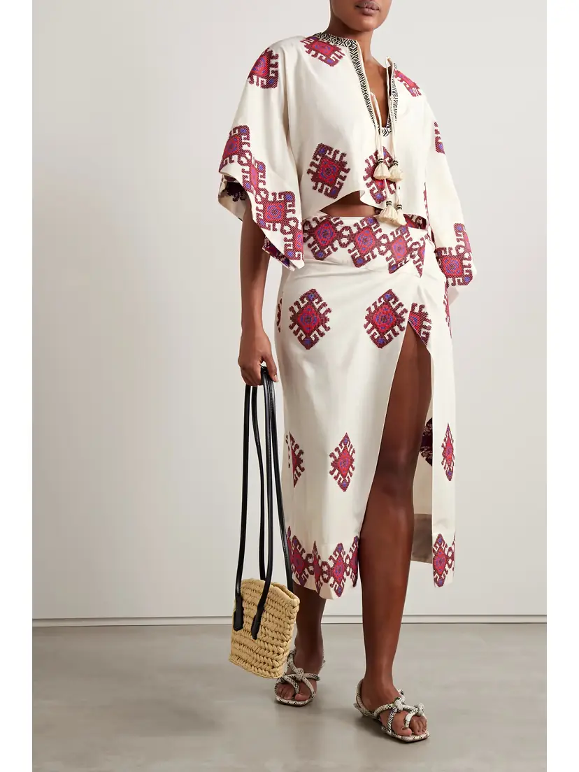 Johanna Ortiz + Net Sustain Bushveld Tie-detailed Embroidered Cotton Poncho | Thumbnail 2 Johanna Ortiz + Net Sustain Bushveld Tie-detailed Embroidered Cotton Poncho | Thumbnail 2