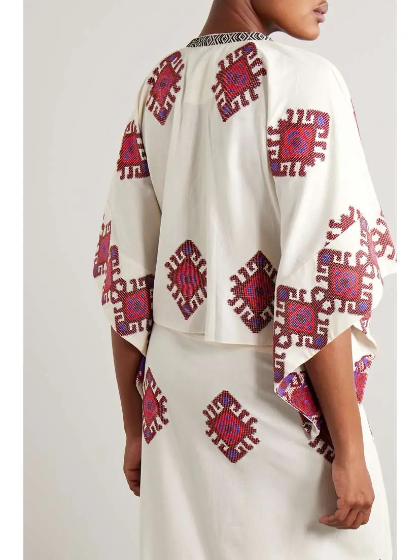 Johanna Ortiz + Net Sustain Bushveld Tie-detailed Embroidered Cotton Poncho | Thumbnail 3 Johanna Ortiz + Net Sustain Bushveld Tie-detailed Embroidered Cotton Poncho | Thumbnail 3