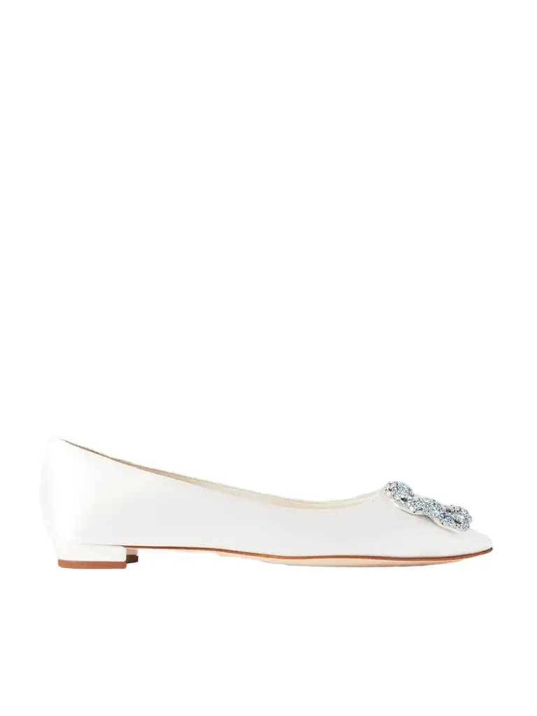 Manolo Blahnik Hangisiflat Crystal-embellished Satin Point-toe Flats | Image 1 Manolo Blahnik Hangisiflat Crystal-embellished Satin Point-toe Flats | Image 1