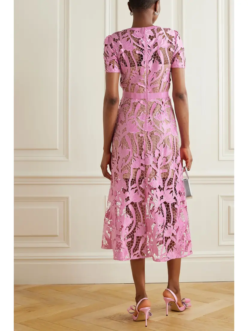 Self-Portrait Grosgrain-trimmed Embroidered Satin And Guipure Lace Midi Dress | Thumbnail 3 Self-Portrait Grosgrain-trimmed Embroidered Satin And Guipure Lace Midi Dress | Thumbnail 3