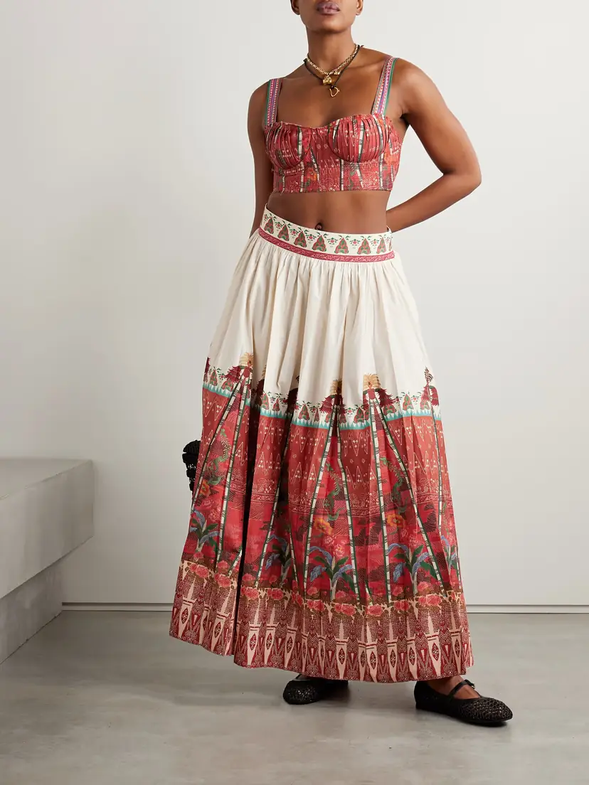 Emporio Sirenuse + Net Sustain Ombretta Pleated Printed Cotton Maxi Skirt - IT38 | Thumbnail 2 Emporio Sirenuse + Net Sustain Ombretta Pleated Printed Cotton Maxi Skirt - IT38 | Thumbnail 2