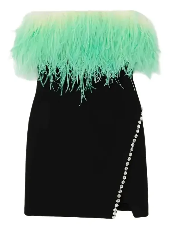Self-Portrait Feather-trimmed Crystal-embellished Crepe Mini Dress