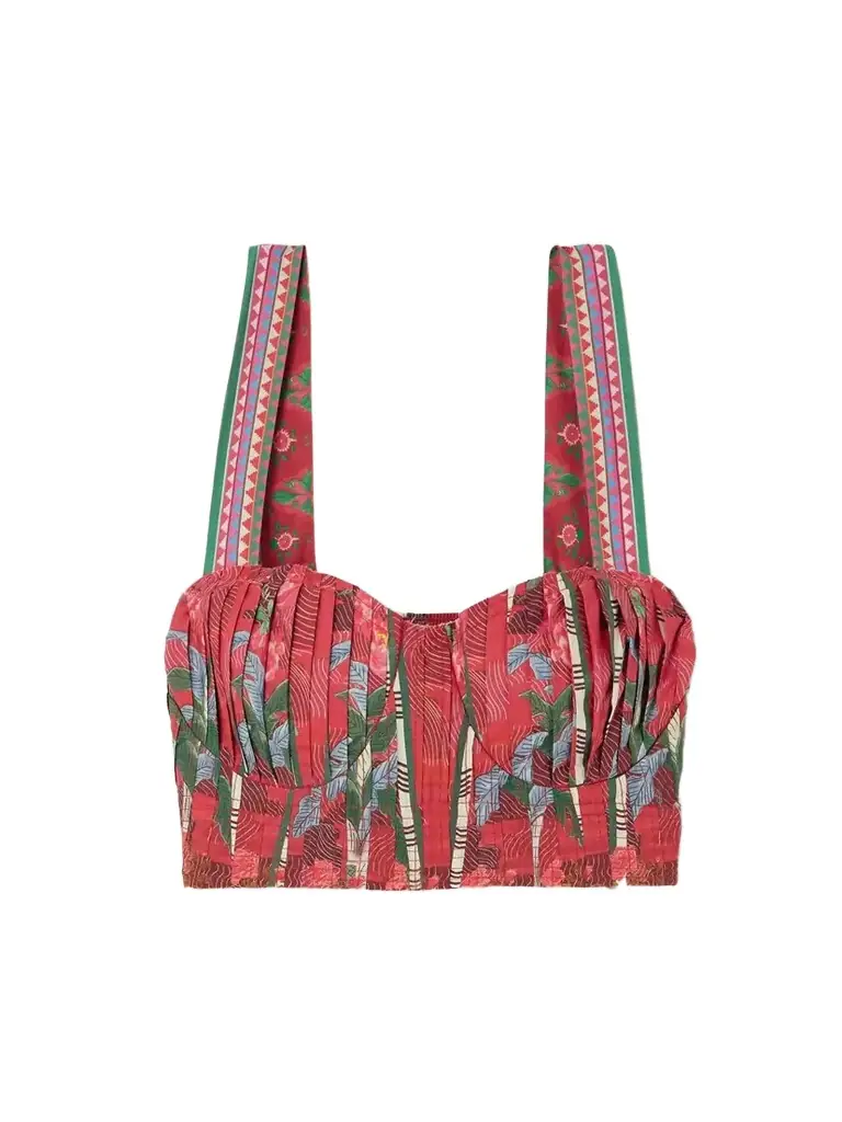 + Net Sustain Dalia Pleated Printed Cotton Bustier Top