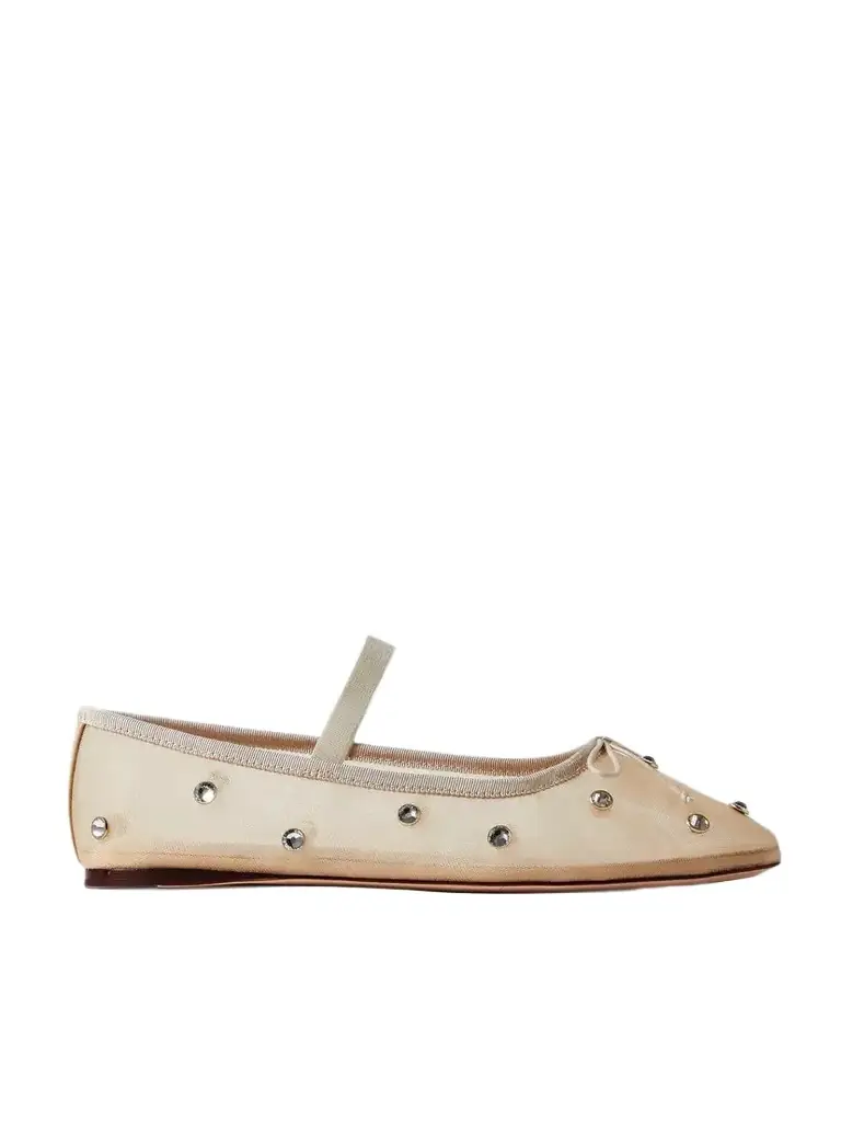 Leonie Crystal-embellished Mesh Ballet Flats