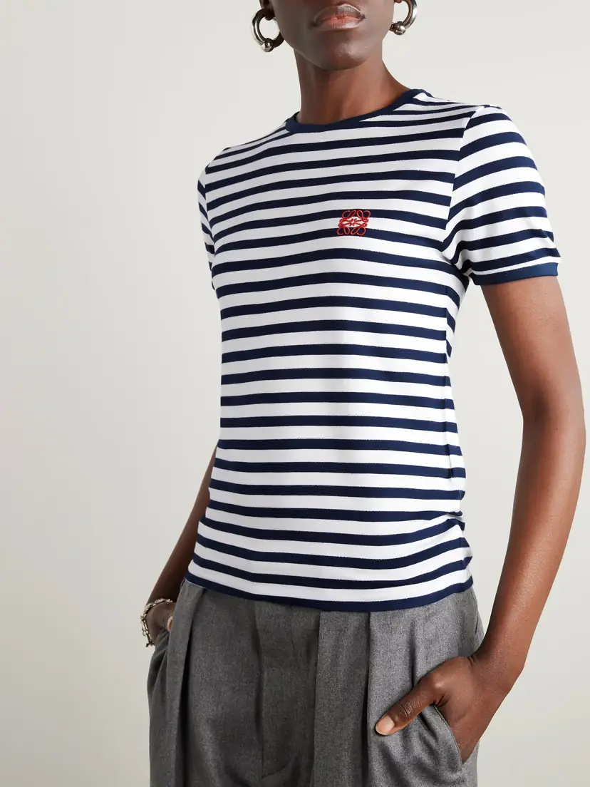 Loewe Anagram Embroidered Striped Jersey T-shirt - x large | Thumbnail 3
