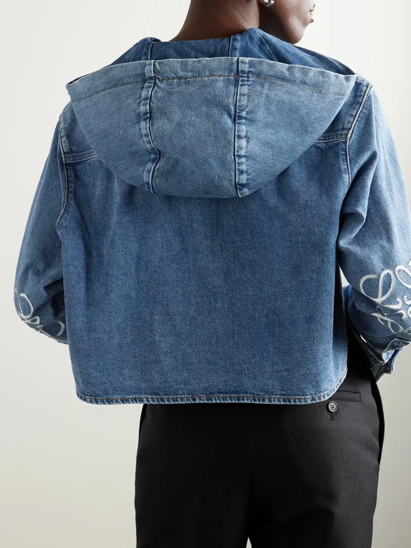 Loewe Hooded Cropped Appliquéd Denim Shirt | Thumbnail 3 Loewe Hooded Cropped Appliquéd Denim Shirt | Thumbnail 3
