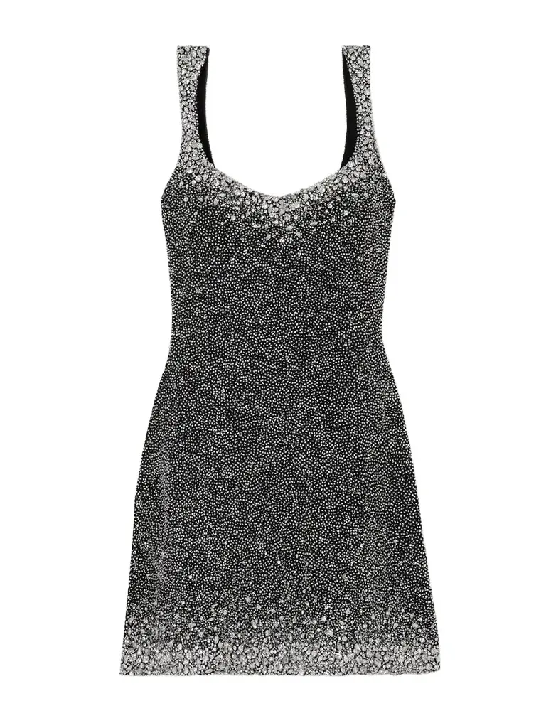 Embellished Stretch-mesh Mini Dress