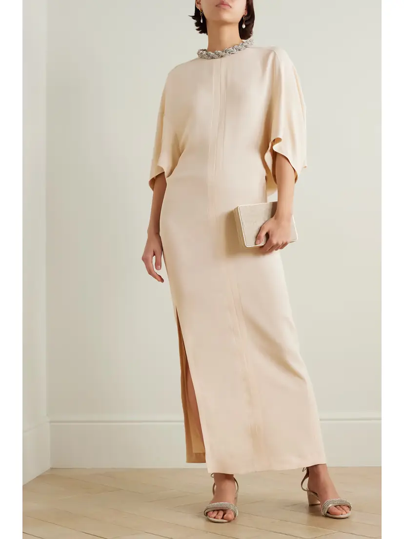 Stella McCartney Falabella Crystal-embellished Paneled Cady Maxi Dress | Thumbnail 2 Stella McCartney Falabella Crystal-embellished Paneled Cady Maxi Dress | Thumbnail 2
