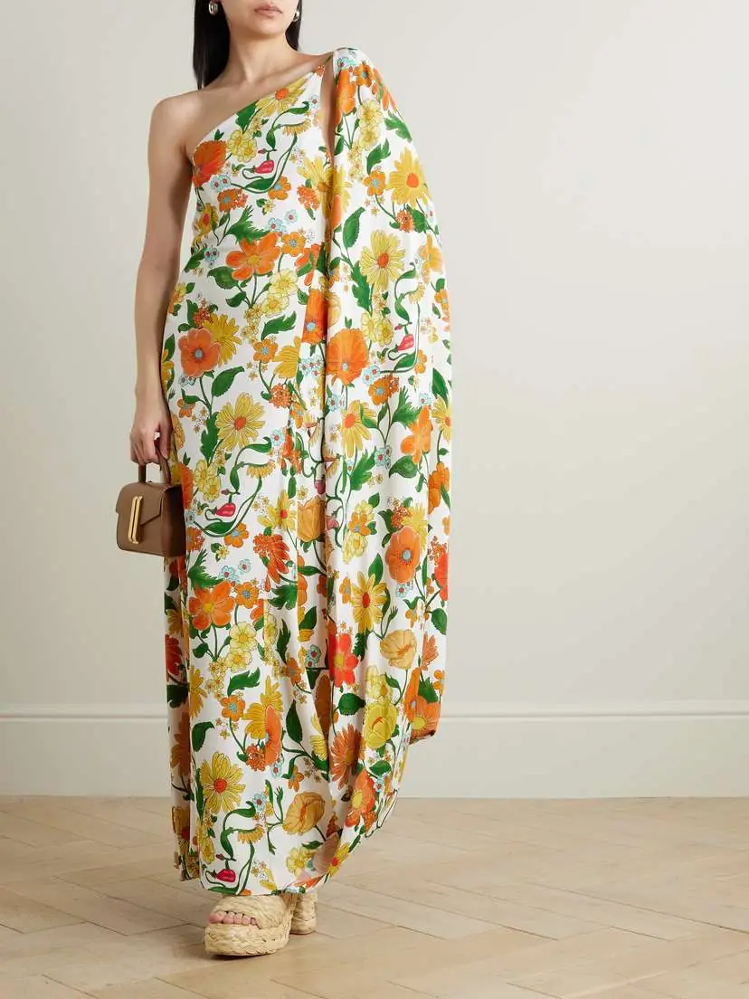 Stella McCartney + Net Sustain One-shoulder Open-back Floral-print Twill Gown | Thumbnail 2 Stella McCartney + Net Sustain One-shoulder Open-back Floral-print Twill Gown | Thumbnail 2