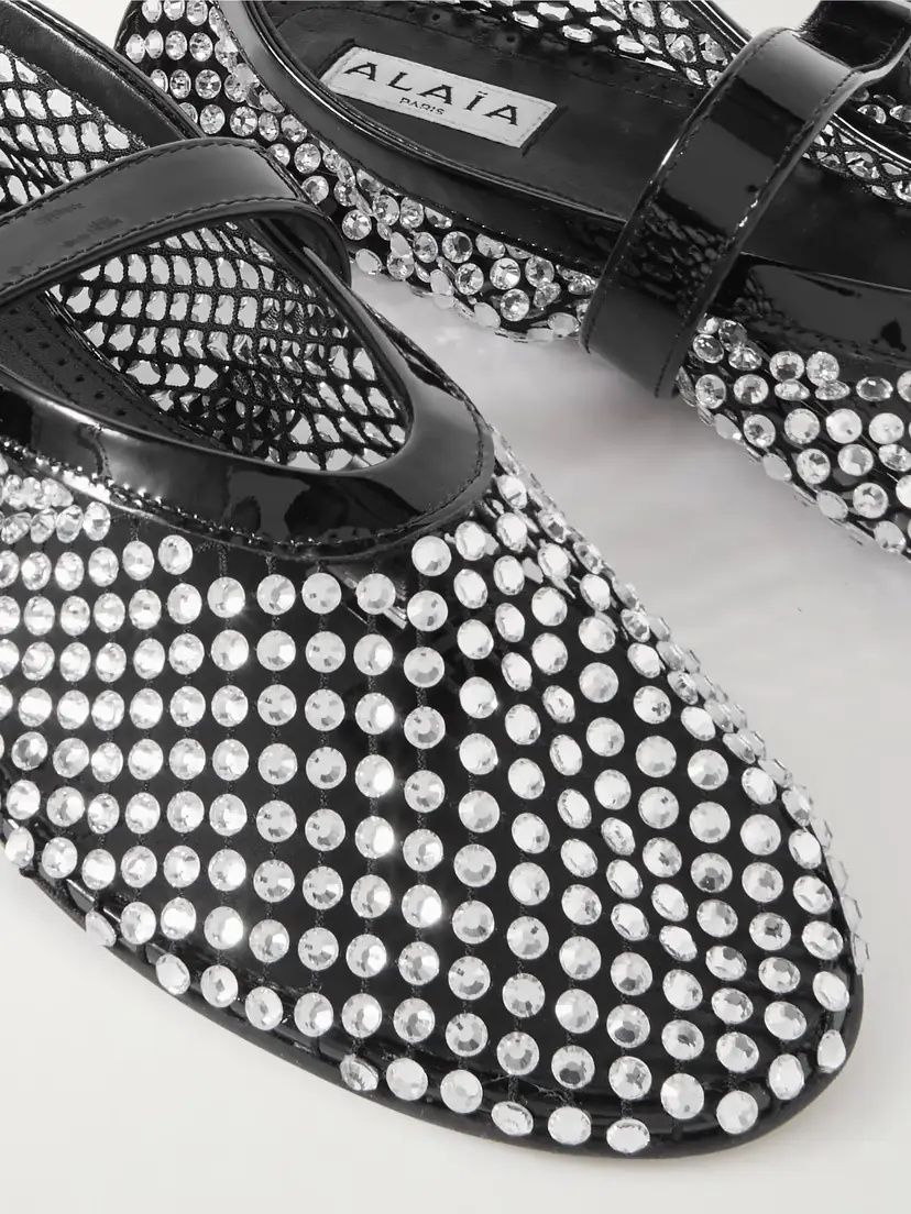 Alaïa Crystal-embellished Patent Leather-trimmed Mesh Ballet Flats | Thumbnail 4 Alaïa Crystal-embellished Patent Leather-trimmed Mesh Ballet Flats | Thumbnail 4