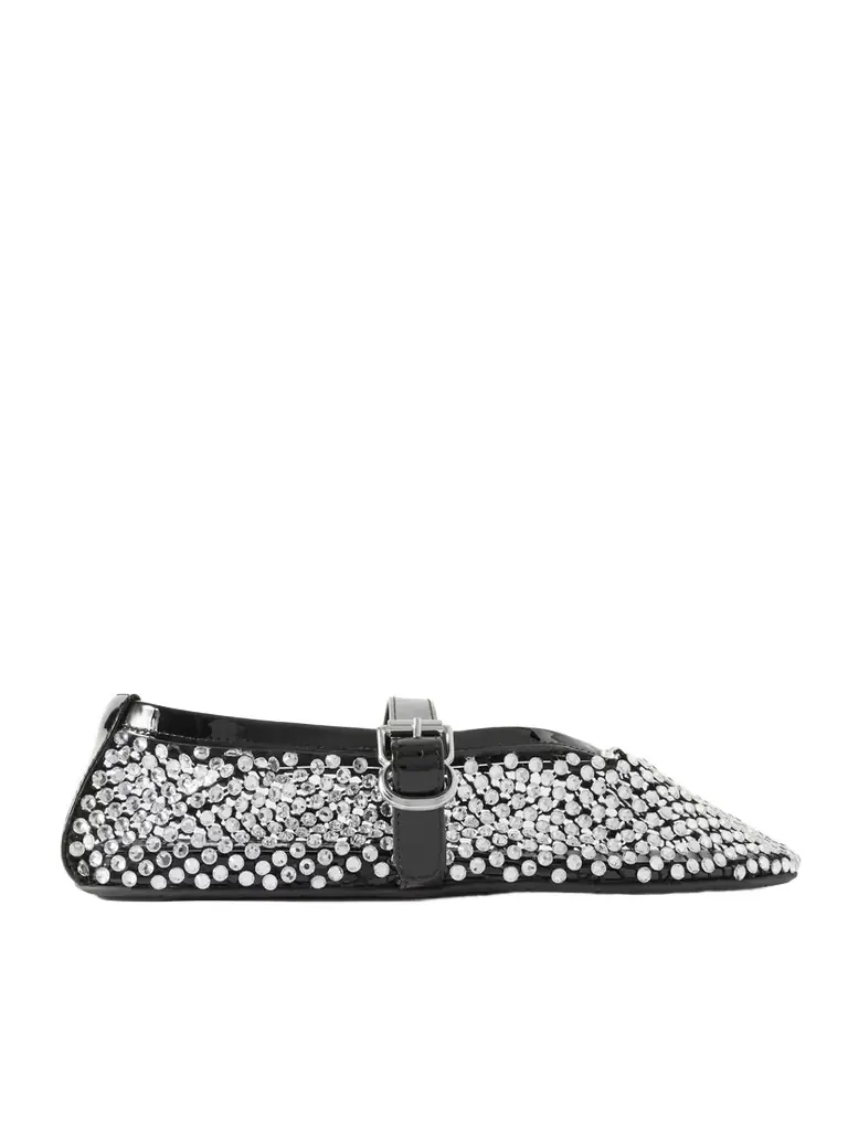 Crystal-embellished Patent Leather-trimmed Mesh Ballet Flats