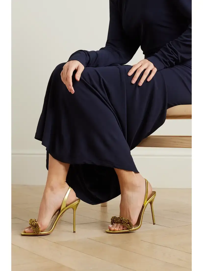 Aquazzura Chain Of Love 105 Embellished Metallic Leather Slingback Sandals | Thumbnail 2