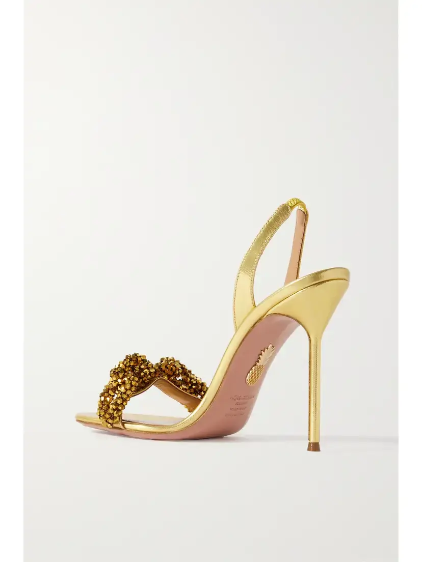 Aquazzura Chain Of Love 105 Embellished Metallic Leather Slingback Sandals | Thumbnail 3