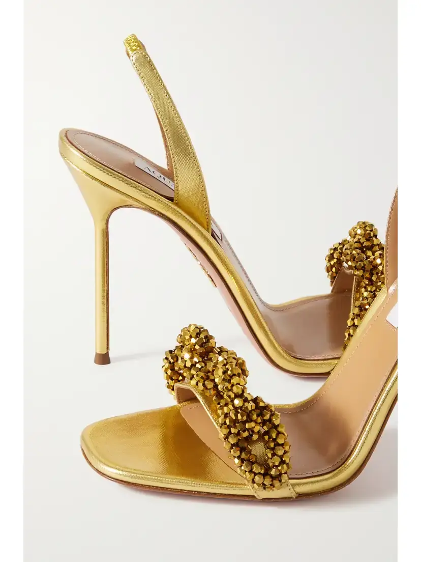 Aquazzura Chain Of Love 105 Embellished Metallic Leather Slingback Sandals | Thumbnail 4