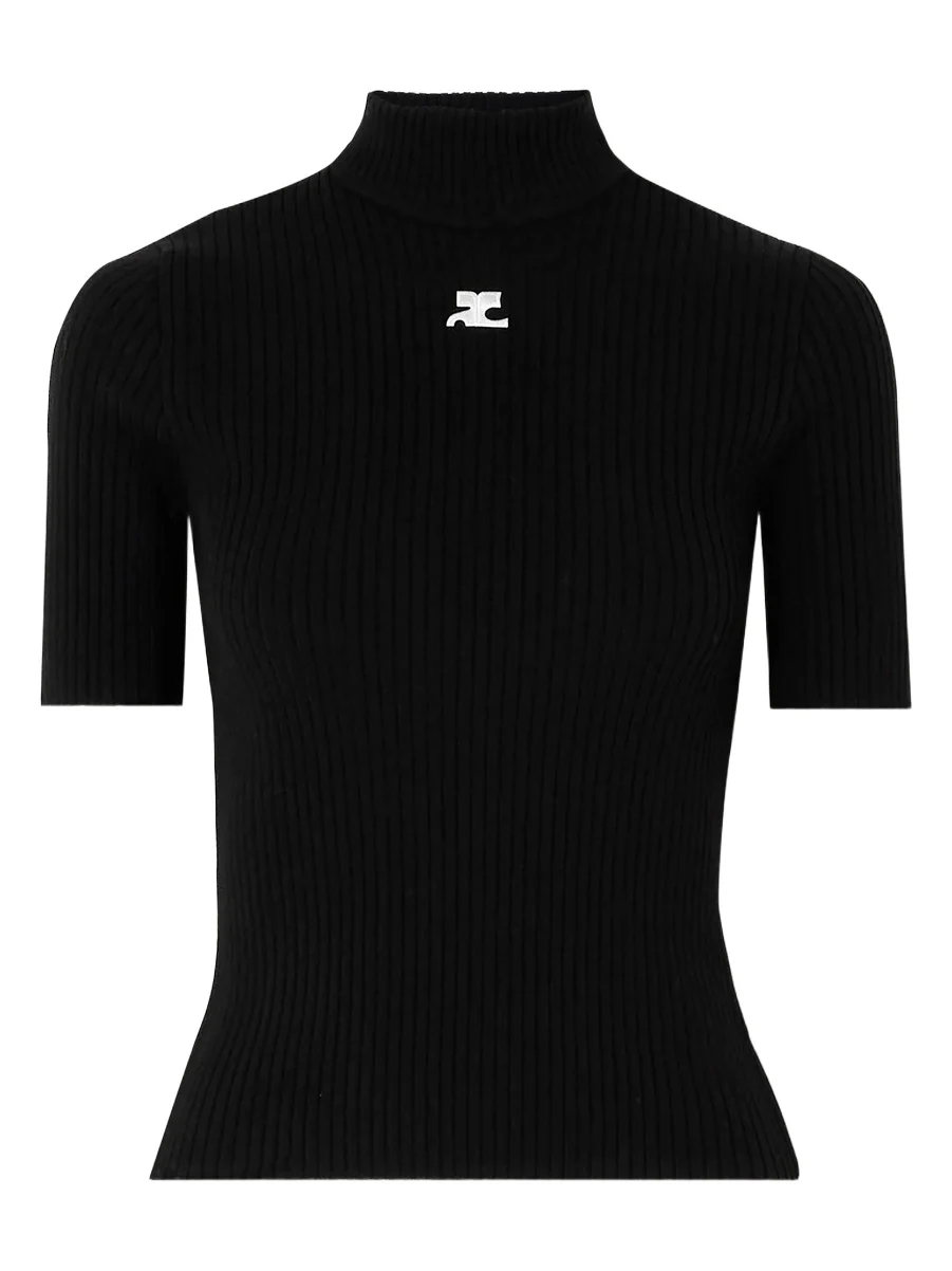 Embroidered Ribbed-knit Top