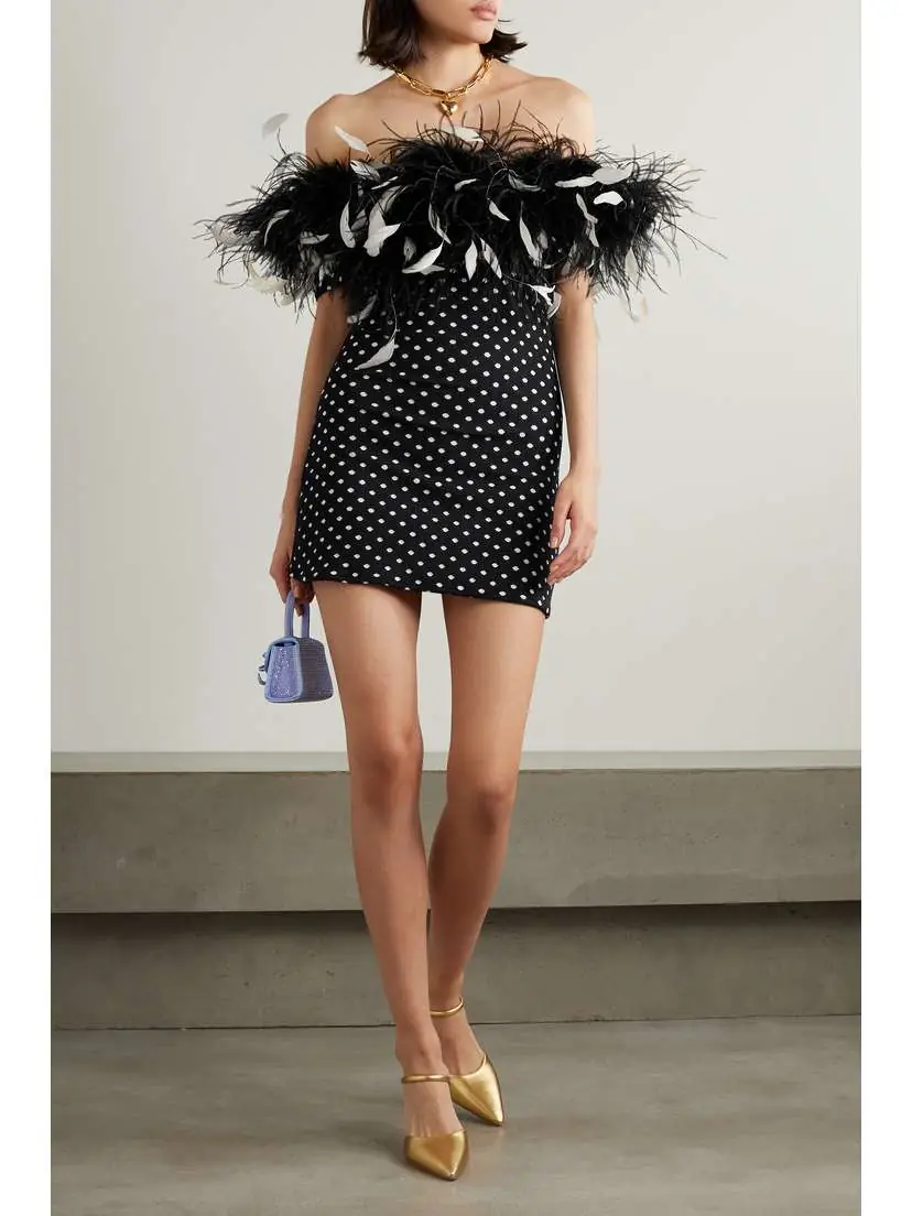 Leslie Amon Carioca Strapless Feather-trimmed Stretch-jacquard Mini Dress | Thumbnail 2 Leslie Amon Carioca Strapless Feather-trimmed Stretch-jacquard Mini Dress | Thumbnail 2