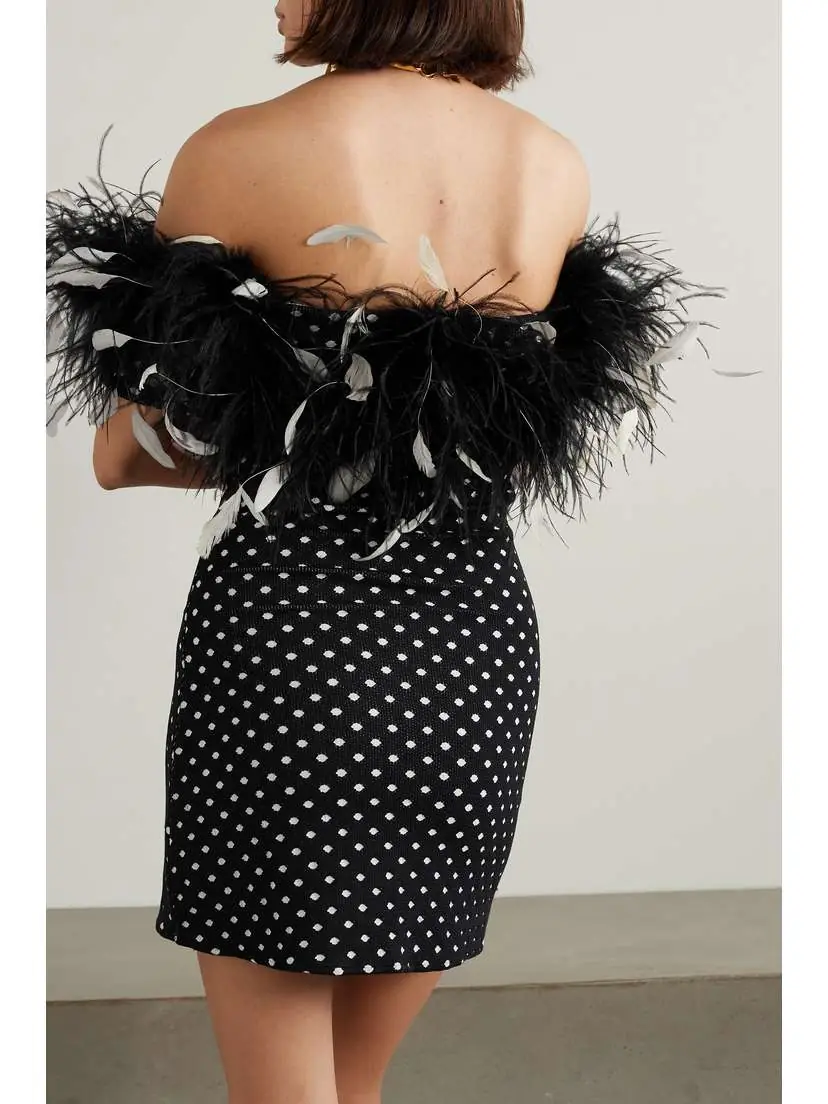 Leslie Amon Carioca Strapless Feather-trimmed Stretch-jacquard Mini Dress | Thumbnail 3 Leslie Amon Carioca Strapless Feather-trimmed Stretch-jacquard Mini Dress | Thumbnail 3