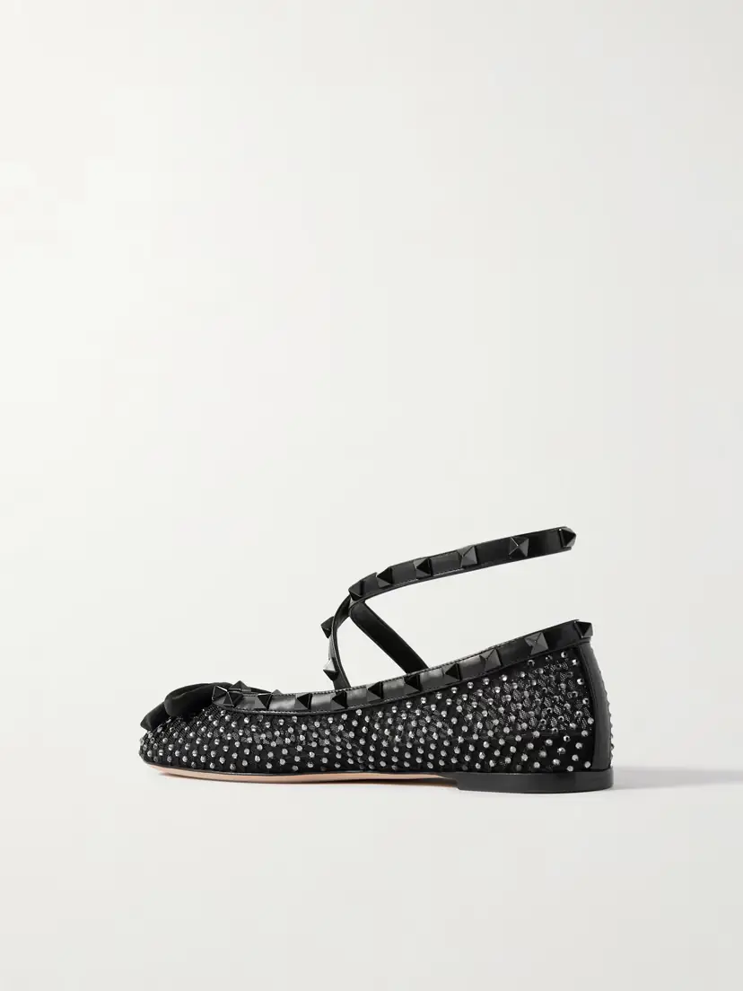Valentino Garavani Rockstud Leather And Satin-trimmed Crystal-embellished Tulle Ballet Flats | Thumbnail 3
